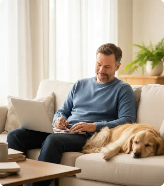man and dog relaxing